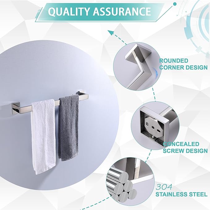 LANC 16-Inche Chrome Towel Bars for Bathroom Wall Mounted, Total-18" Hand Towel Holder Silver Towel Racks Stainless Steel Towel Rods for Bathroom Lavatory Towel Hanger, Polished A8804CP-4P1
