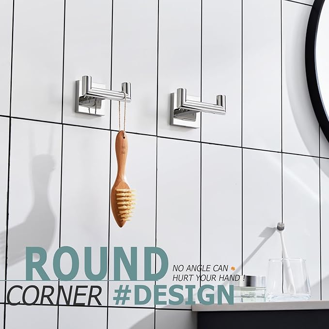 KOKOSIRI Robe Hook Bathroom Double Towel Coat Hooks for Bath Kitchen Wall Mounted, 2 Pack Chrome Stainless Steel B1015CH-P2