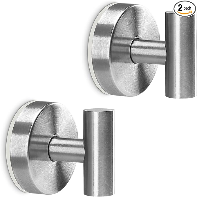 Towel Hooks Shower Suction Hook Towel Hanger for Bathroom Hanging Coat, Robe, Removable Wall Mounted Hook for Bedroom Kitchen Hotel Pool Brushed Nickel(2-Pack)