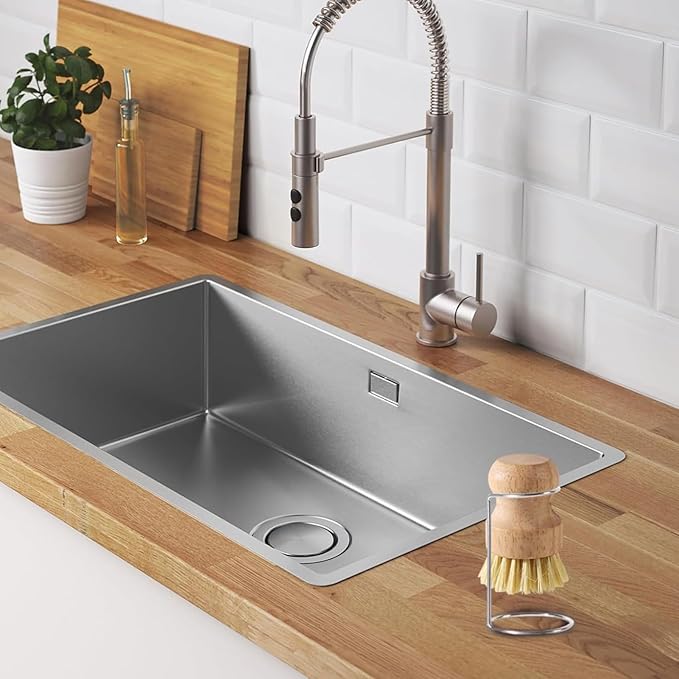 Kitchen Scrub Brush – Wooden Handle Dish Scrubber with Firm Cleaning Bristles, Counter Drain Rack Brush | for Sink Pots Pans Shower Bathroom Grout Tile Washing Home Cleaning Tool for Daily Kitchen
