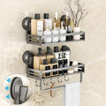 Onemake Shower Caddy Suction Cup, 2 Pack 11.8 inch Aluminum Suction Showers Organizer with Towel Bar & Hooks, Rustproof Shower Shelves, NO-Drilling Bathroom Shelf Storage Rack, Gray
