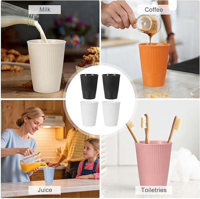 uxcell 4 Pcs Simple Toothbrush Cup, 3.3 x 3.3 x 4.2 Dishwasher Safe Bathroom Tumbler Reusable Plastic Cup Set for Storing Toothpaste Combs, Black/White