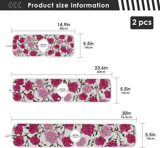 2 PCS Kitchen Sink Splash Guard 14.9 Inch Faucet Mat for Kitchen Sink Bathroom Sink Faucet Absorbing Drip Drain Mat Pad Microfiber Soft Washable Beige and Pink Carnation