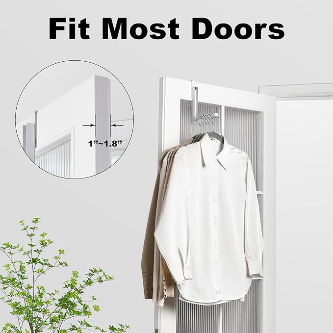 Over The Door Hooks Hanger for Clothes, 1 Pack Foldable Over The Door Drying Rack for Laundry, Overdoor Hanger Hook with 6 Groves for Towel, Coat, White