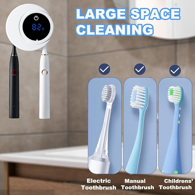 Toothbrush Sterilizer & Holder, Shmian Wall-Mounted Toothbrush Cleaner and Dryer for Bathroom and Travel, with LED Screen, Fits for Any Type Toothbrushes (White)