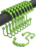 Shower Curtain Hooks Rust Proof (Set of 12) - Stainless Steel Shower Curtain Rings - Anti Slip Roller Balls for Easy Glide (Double Anchor Hooks, Lime Green)