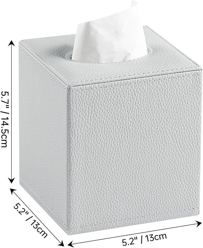 PU Leather Tissue Box Cover Square Tissue Box Holder with Magnetic Closure, Decorative Tissue Holder for Bathroom Bedroom Office (Grey)