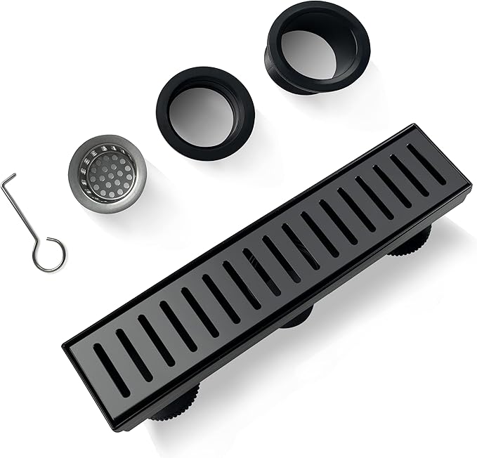 12 Inch Black Linear Shower Drain with Removable Capsule Pattern Cover Grate Accessories and SUS304 Stainless Steel CUPC Certificate (12 inch)…