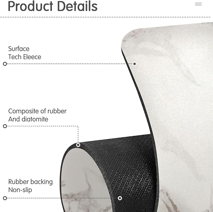 Kitchen Sink Splash Guard 1 PC 30 Inch Sink Faucet Mat Splash Guard for Bathroom Countertop Water Absorbent Foldable Cuttable Soft Washable Marble White