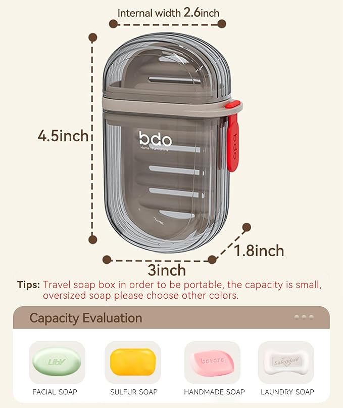 Travel Soap Case, Leakproof Soap Container with Lid, Portable Bar Soap Holder for Traveling, Soap Dish for Bathroom, Shower, Gym, School, Camping, Vacation, Outdoor-Transparently
