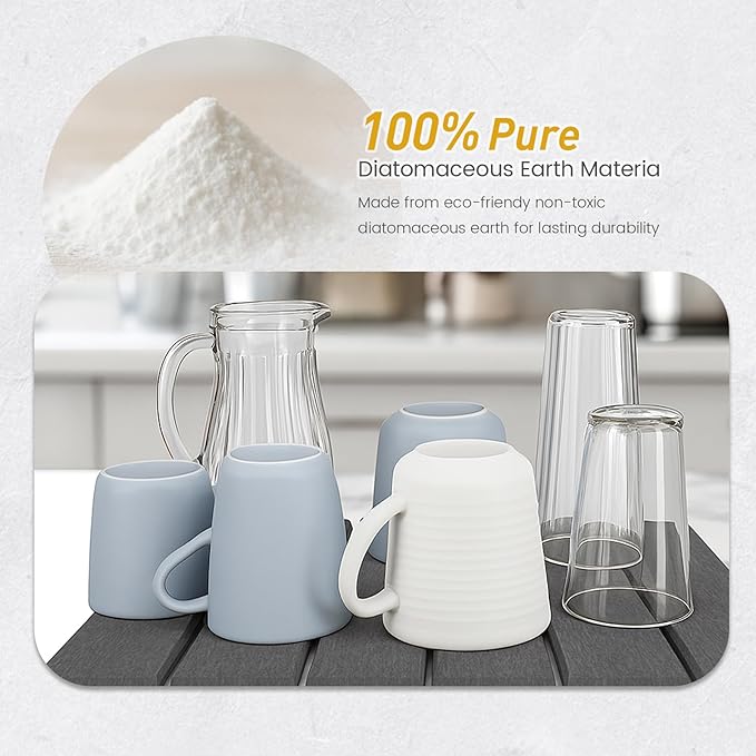 2 Pack Stone Dish Drying Mat Set (12"x16" Each, Gray) for Kitchen Counter - Super Absorbent Quick Dry Diatomaceous Earth Pad, Foldable & Non-Slip for Dishes, Sink, & Bathroom