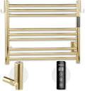 K&KALONZO Towel Warmer for Bathroom, Wall-Mounted 9-Bar Heated Towel Rack with Built-in Timer, Waterproof Electric Towel Heater, Support Plug-in and Hardwired, Polished Gold, EL13S