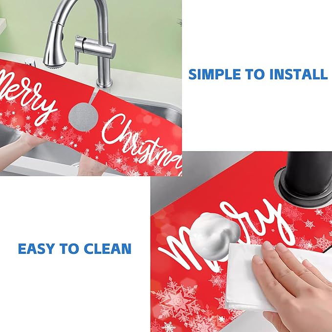 Merry Christmas Snowflake Kitchen Sink Splash Guard Mat Absorbent Fast Drying Mat Faucet Draining Mat Sink Splash Guard Behind Faucet Drip Catcher for Kitchen Bathroom 5.5"×24"