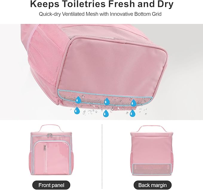 F-color Hanging Shower Caddy Portable with Clear Makeup Bag - College Dorm Essentials for Guys with Hooks Pink, TSA Approved Toiletry Bag for Travel Size, Rose Pink