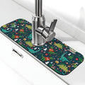 Christmas Dinosaur Tree Xmas Green Kitchen Sink Splash Guard Faucet Mat 1 Pcs, Absorbent Fast Drying Mat Gadgets Splash Guard For Bathroom 15 X 5.5 Inches