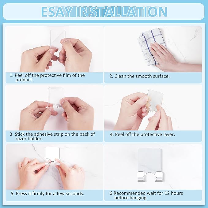 VIS'V Shower Wall Razor Holder, Acrylic Adhesive Razor Hooks for His and Hers, Waterproof, Clear, 2 Pcs