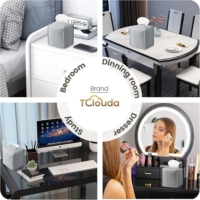 Tissue Box Cover, Tclouda, Modern PU Leather Square Tissue Box Holder for Creative Decorative, 2 Pack, Ideal for Bathrooms/Office/Car/Nightstand/Outdoor Tent/Dining Table, 5"X5"X5", Double Gray