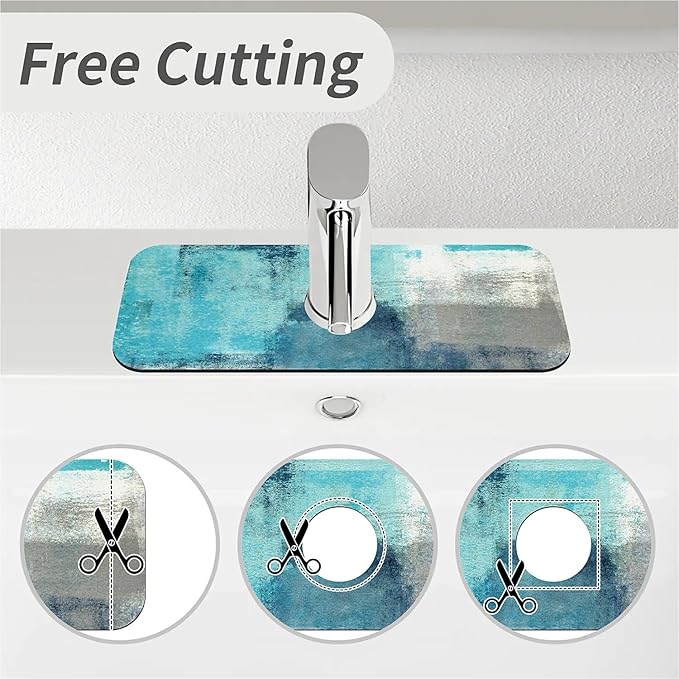 Kitchen Sink Splash Guard，Blue ocean Faucet Mat Sink Gadgets-Super Absorbent Fast Drying Mat Drip Catcher for Kitchen, Bathroom,Sink Mat, Dish Drying Mat, Bathroom(15" X 5.5" )