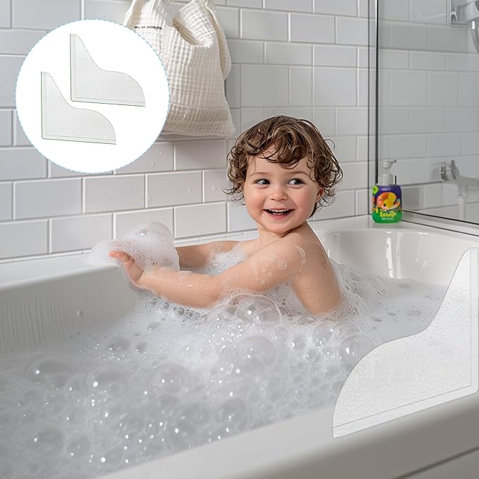 2 Pack Splash Guard for Bathtub,Acrylic Self-Adhesive Shower Corner Water Guard,Silicone Bathroom Shower Splash Guards to Keep Water in Bath,Easy to Install