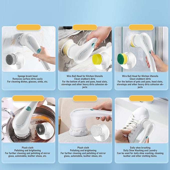 Electric Spin Scrubber Cordless USB Charging Portable Multifunctional Power Cleaning Brush Kitchen Stove