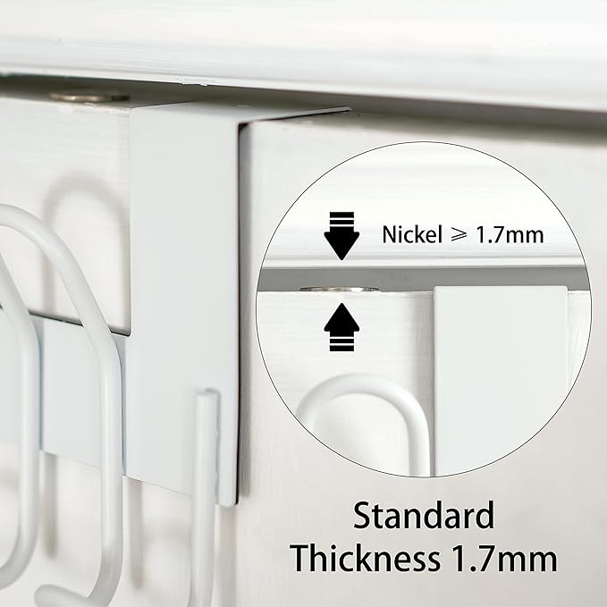 SKOLOO Over The Door Hooks - for Doors up to 1-3/4'' Thickness, Metal Door Hanger with 9 Hooks, Over The Door Hanger for Coats, Hats,Towels, White