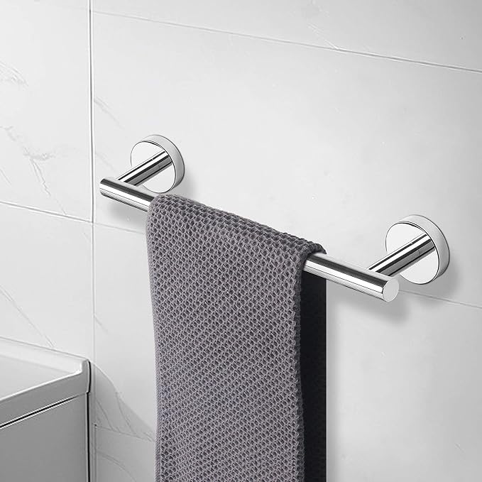 NearMoon Bath Towel Bar, Thicken Stainless Steel Shower Towel Rack Holder Wall Mounted for Bathroom,12-lnch Overall Length-10-lnch Usable Hanging Space (1 Pack, Chrome Finish)