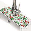 Kitchen Sink Splash Guard，Retro Strawberry Faucet Mat Sink Gadgets-Super Absorbent Fast Drying Mat Drip Catcher for Kitchen, Bathroom,Sink Mat, Dish Drying Mat, Bathroom(15" X 5.5" )