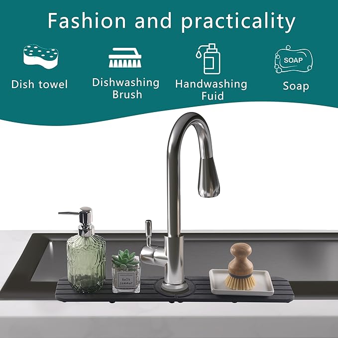 Faucet Mat for Kitchen Sink - 20 x 4inch Faucet Splash Guard for Bathroom Counter, Absorbent Diatomite Mat, Fast Drying Stone Sink Tray, Prevents Moisture Buildup, Dark Gray