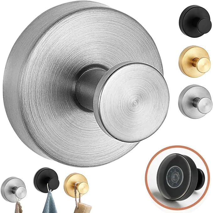 Luxe Hold No-Drill Hooks, 2024 Upgraded Suction Cup Hooks, Stainless Steel Waterproof Suction Cup Hooks for Shower, Bathroom, Hanging Towels, Mounting on Glass Shower Doors, Tile, Mirrors (Sliver)