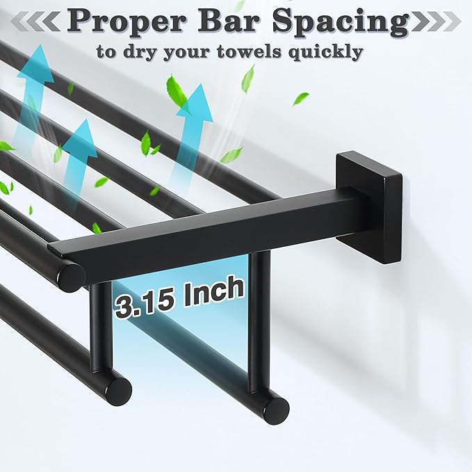 Alise Towel Rack for Bathroom Wall Mount,Double Towel Bars with Shelf,SUS304 Stainless Steel Towel Holder for Bathroom,Matte Black Towel Hanger for Bathroom,32 Inch