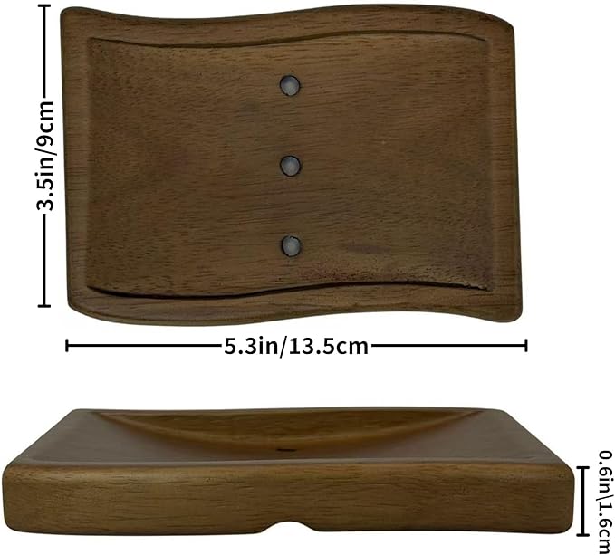 Soap Dish, Wooden Soap Holder with Wave Design for Fast Drainage & Non-Slip Base, for Shower, Bathroom, and Kitchen Sink