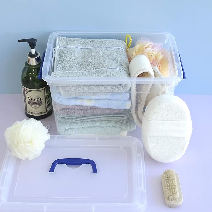 10 L Clear Plastic Storage Box, Latch Storage Box with Handle, 6-Pack