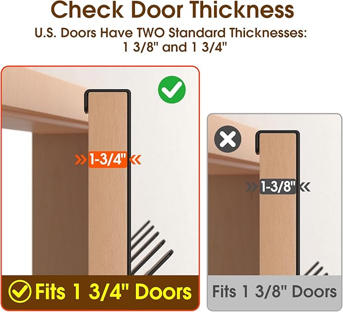 Over The Door Hooks Hanger with Extended Arms for Hanging, J7U, Perfectly Fits US Standard 1 3/4-inch Doors, Towel Rack Bathroom Organizer Holder, Black1