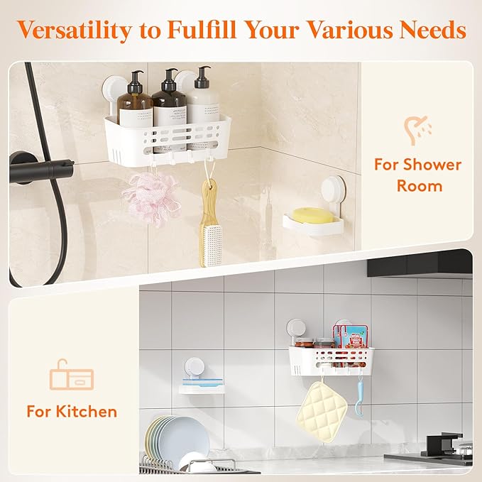 Lifewit Suction Cup Shower Caddy + Soap Dish, Removable Large Basket and Bar Soap Holder for Inside Shower, NO-Drilling Bathroom Kitchen Organizers, 26 x 17 x 14 cm/10 x 5 x 7 inch, Set of 1