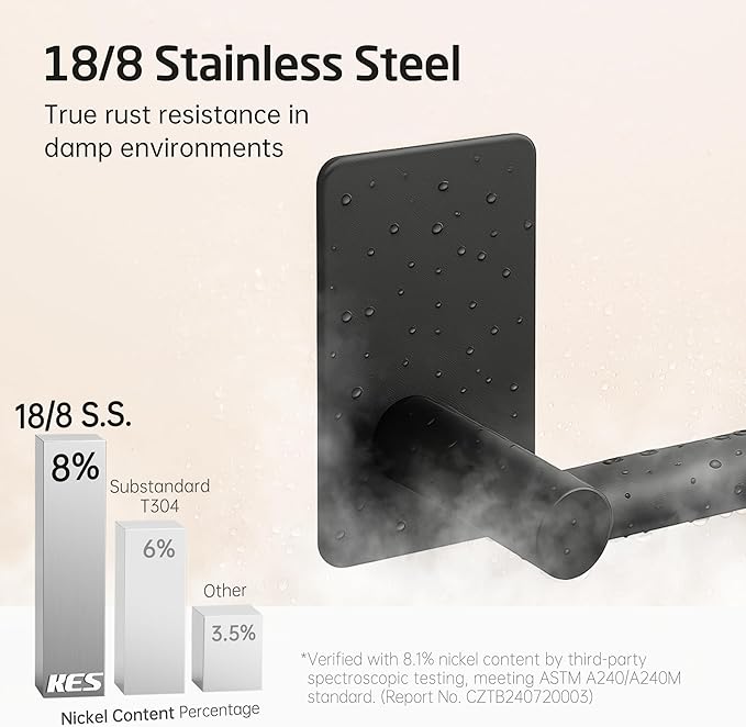 KES 20-Inch Towel Bar for Bathroom, Self Adhesive Hand Towel Holder No Drill Wall Mounted SUS 304 Stainless Steel Matte Black, A7000S50B-BK