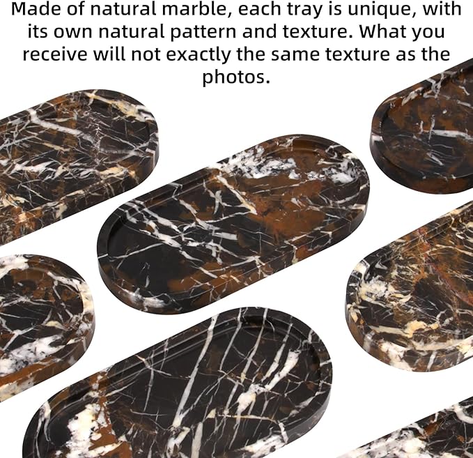 Oval Marble Bathroom Vanity Tray, Natural Luxury Marble Home Kitchen Bathroom Table Tray, Stone Decorative Countertop Serving Trays for Coffee Perfume Jewelry Makeup