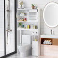 Over The Toilet Storage Cabinet, Bathroom Storage Cabinet Organizer, Above Toilet Rack with Door and Adjustable Shelves, Space Saver for Restroom, Laundry (White Left Side)