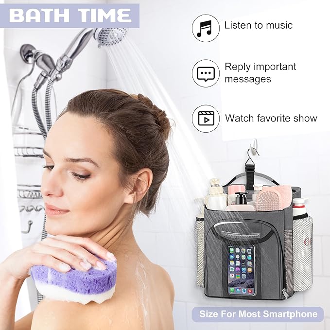 Attmu Mesh Shower Caddy Portable for Dorm College Essentials, Large Capacity Separate Compartment Hanging Toiletry Bag for College Student Camping Gym Travel Essentials (Gray)