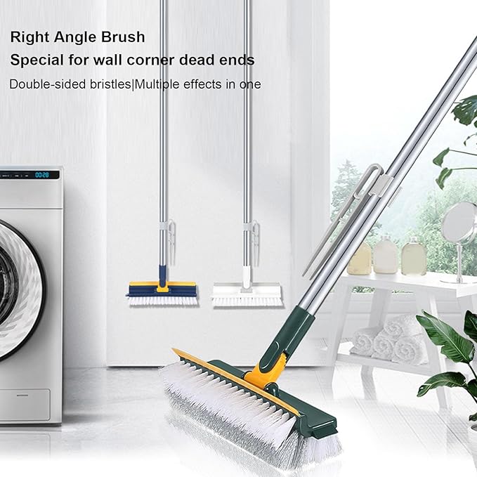 2 in 1 Floor Scrub Brush, Long Handle Grout Brush with 180 Degree Rotating Head and Stiff, for Cleaning Bathroom Kitchen Tile (Blue)