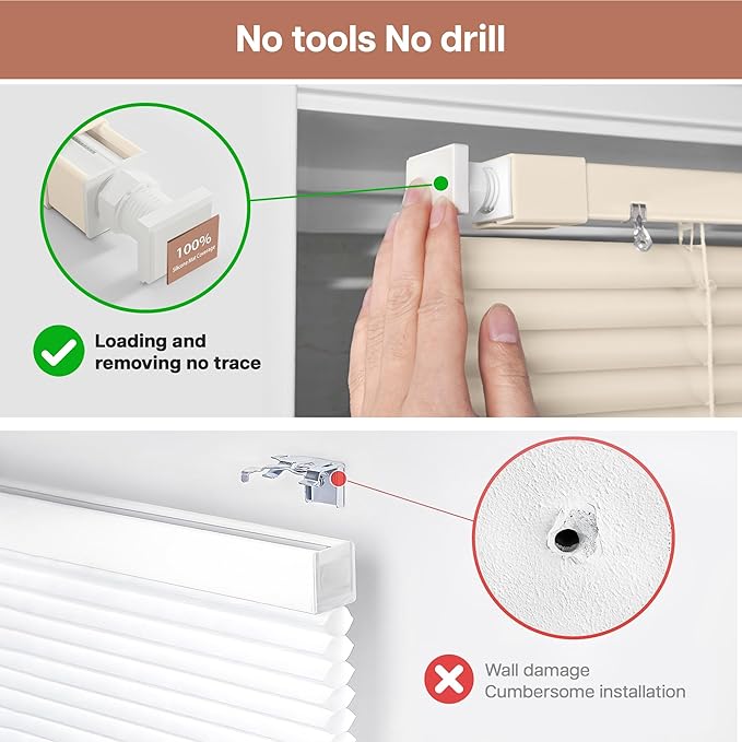 LazBlinds No Tools No Drill Cordless 1" Vinyl Mini Blinds, 100% Privacy S-Curve Blinds for Indoor Windows, Room Darkening Horizontal Window Blinds and Shades for Home, 24" W x 48" H, Beige