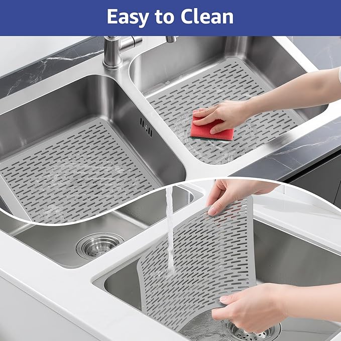 Yolife 2 Pack Kitchen Sink Mats,15.8inch x 12inch PVC Sink Protector Mat for Stainless Steel, Sink Drainer Mat Dish Drying Mat Protector Prevents Scratches,Dishes and Glassware