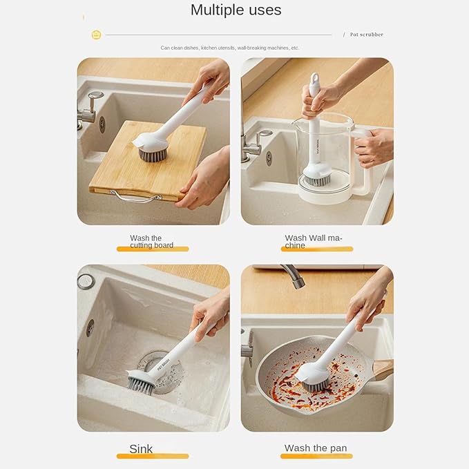 Pot Brush - Long Handle Kitchen Scrub Brush | 360 Degree Rotatable Kitchen Brushes, Quick Drying Design Dish Scrubber for Toilet Bathroom Shower Sink Pan Skillet Grout Tile Stove Tub Home