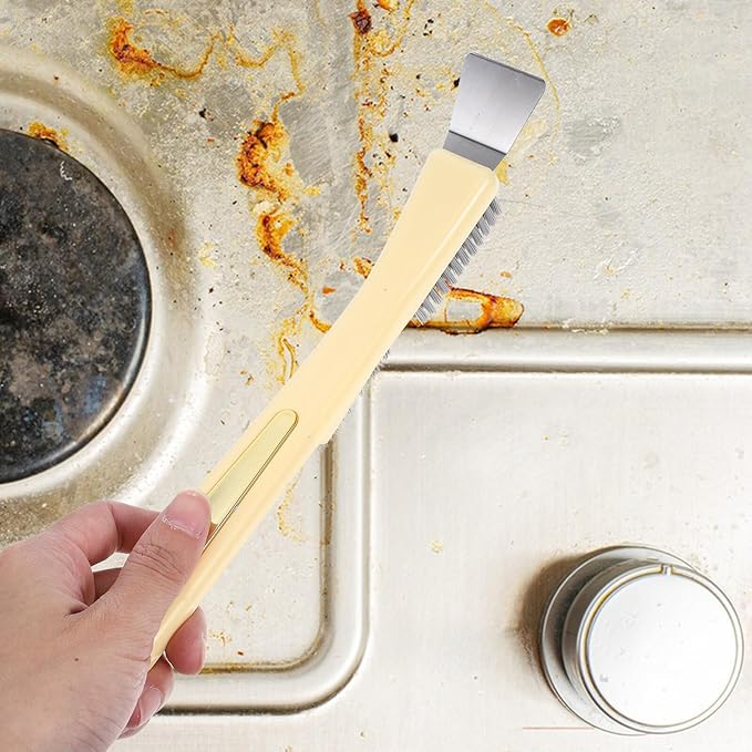 Steel Wire Crevice Cleaning Brush with Tough Bristles for Kitchen Stove Bathroom Tile Grout and Small Corner Dirt Removal Compact Yellow Design for Easy Use