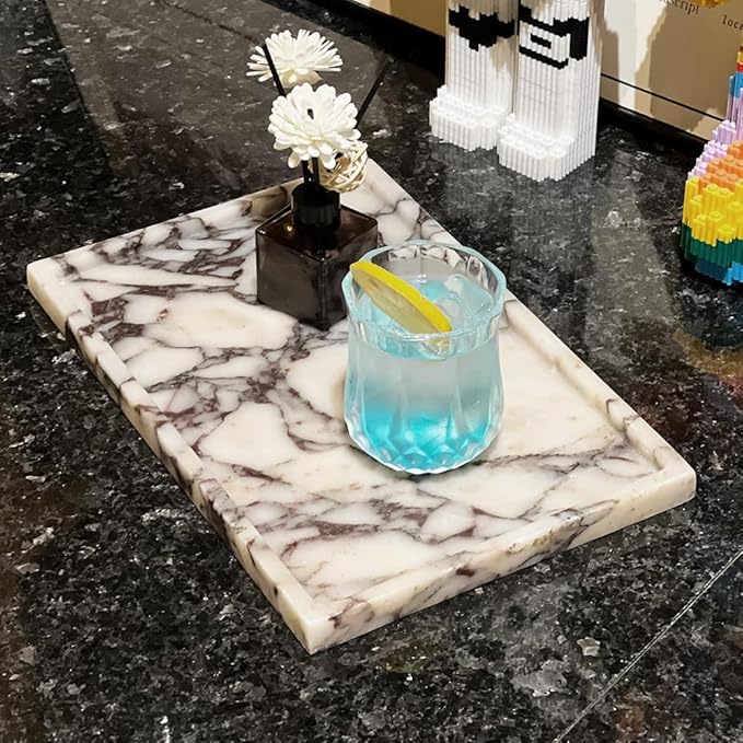 Real Luxurious Natural Marble Vanity Tray Genuine Marble/Stone Storage Tray for Home Decor Bathroom/Kitchen/Vanity/Dresser Non-Resin/Non-Ceramic