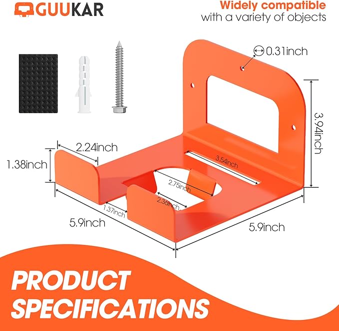 6-Pack Garage Tool Organizer Trimmer Rack, Weed Eater Hanger, Matel Wall Hooks Weed Wacker Holder, Heavy Duty Wall Hangers for Grass Trimmer, Hedge Trimmer, Garden Tools Storage, Orange
