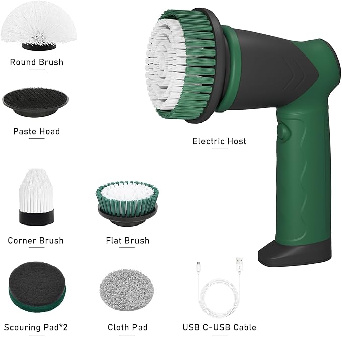 DAESUNG Electric Spin Scrubber, Electric Bathroom Scrubber with 6 Replacement Heads Electric Cleaning Brush, Shower Scrubber for Cleaning Bathtub, Car, Window, Floor, Stove, Tile