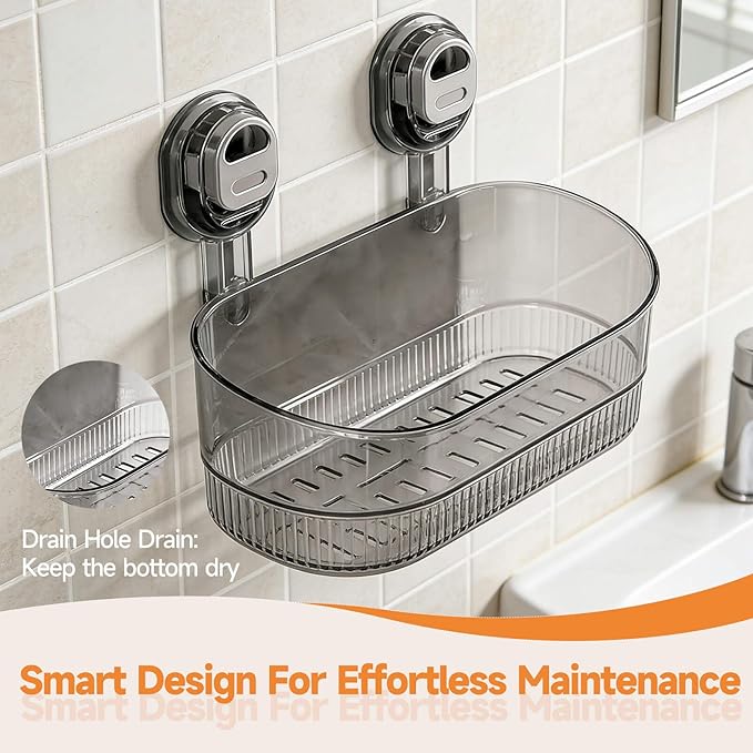 No-Drill Bathroom Suction Storage Box, Corrugated Suction Cup Storage Holder, Powerful Suction Storage Box, Removable Hanging Storage Basket, No Drilling Shelves Caddy, Ripple Acrylic Wall Shelf