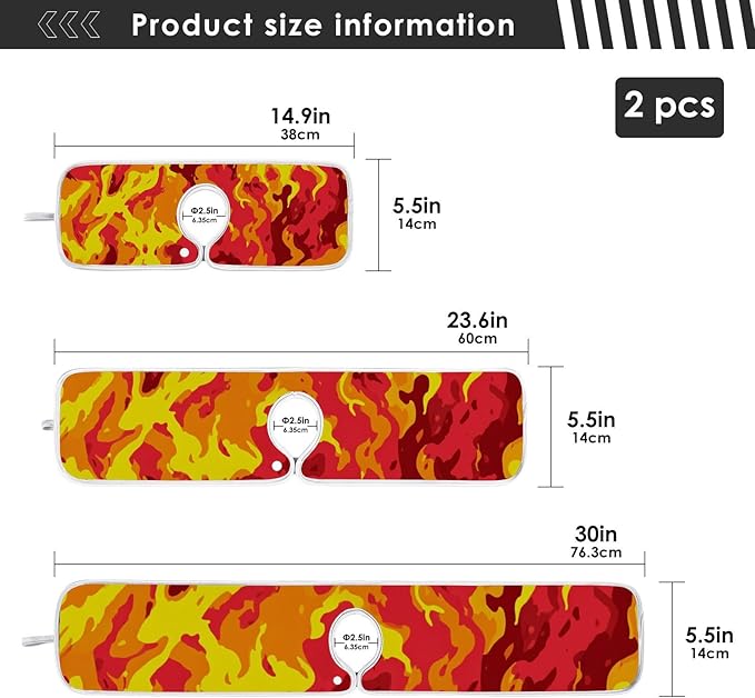 2 PCS Kitchen Sink Splash Guard 23.6 Inch Faucet Mat for Kitchen Sink Bathroom Sink Faucet Absorbing Drip Drain Mat Pad Microfiber Soft Washable Red and Yellow Flame