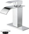 FORIOUS Chrome Waterfall Bathroom Faucets 1 or 3 Hole, Vanity Single Bathroom Sink Faucet with cUPC Supply Line and Pop Up Drain, Suitable for Basin, Rv, Restroom Sink