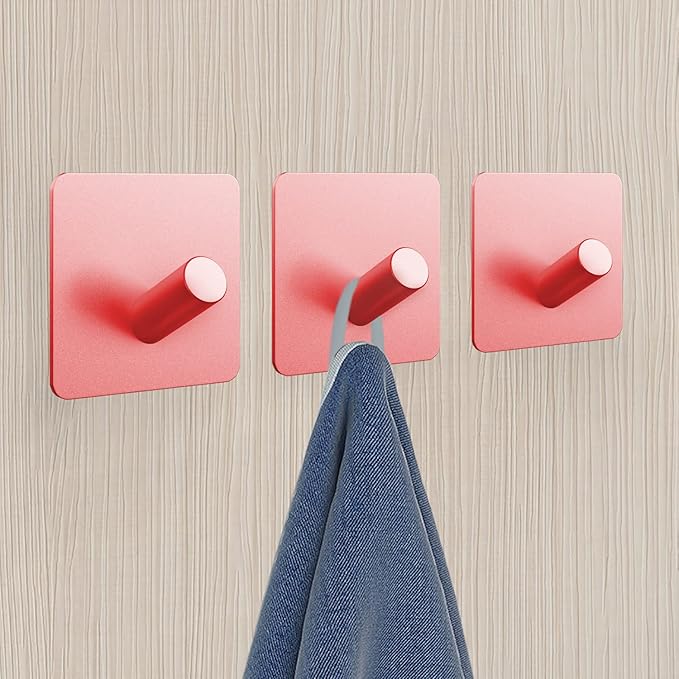 PMMASTO Self-Adhesive Towel Hooks - Sticky Heavy Duty Wall Robe Coat Hook for Hanging- Shower Hooks(Rose Gold, “/ ”Shape 6PC)